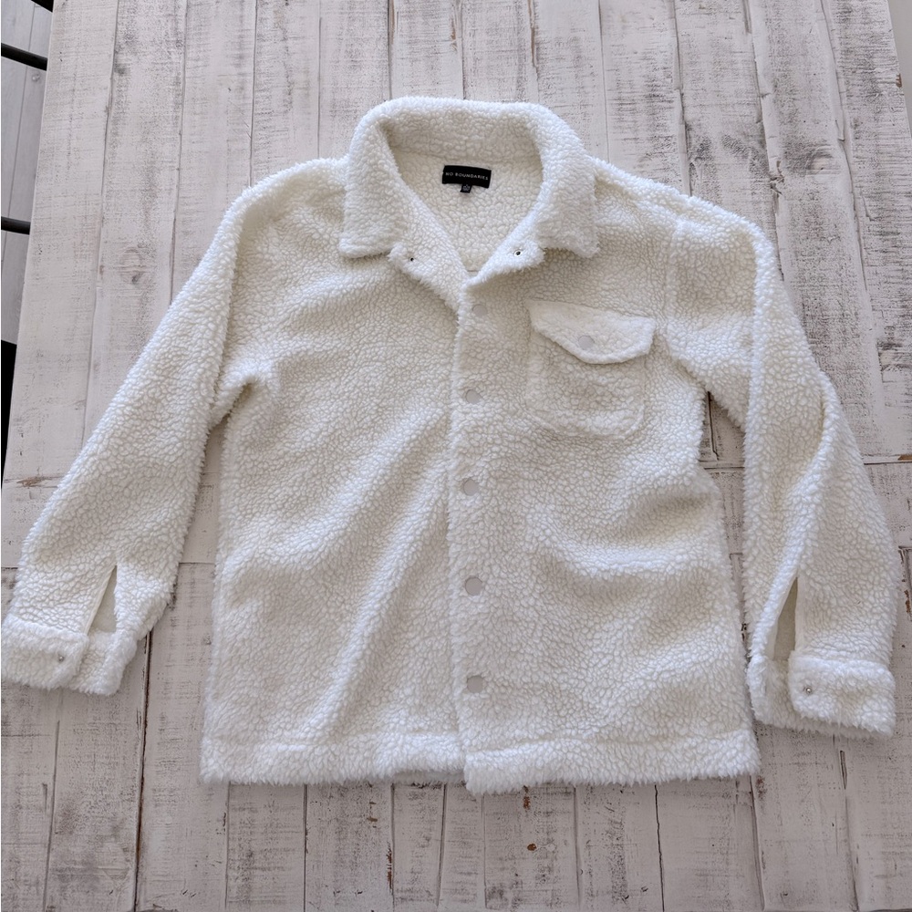 White Teddy Bear Oversized Button Up Jacket